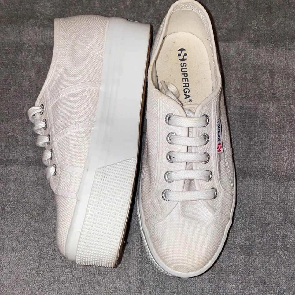 SUPERGA White Platform Sneakers